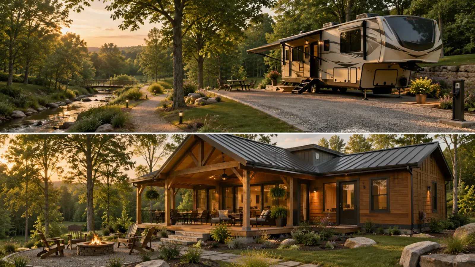 Conceptual Shaded Retreat RV site beneath mature hardwood shade with a private sitting area
