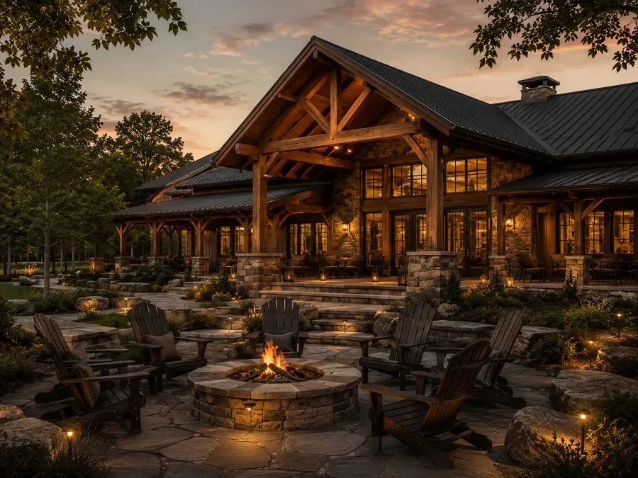 Conceptual community lodge and gathering lawn